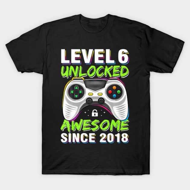 Level 6 Unlocked Awesome Since 2018 6Th Birthday Gaming Boys T-Shirt by Zoe Hill Autism